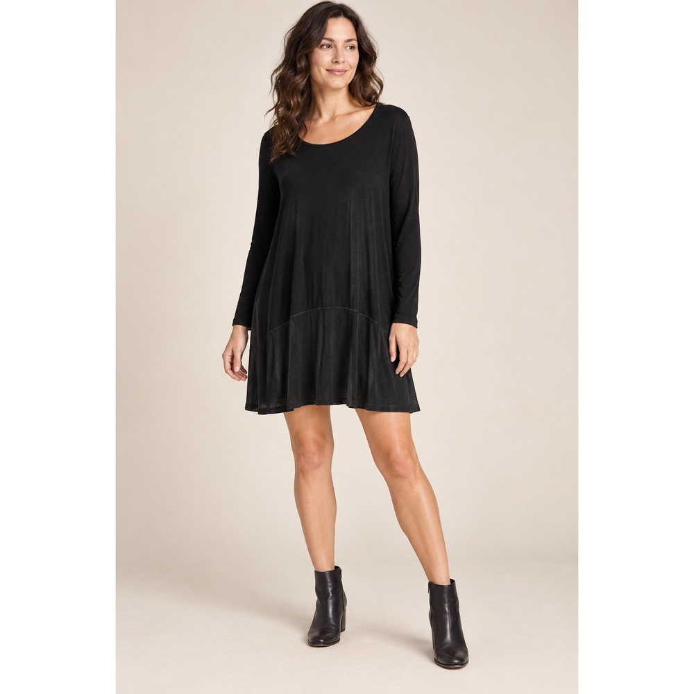Flax by Jeanne Engelhart Black Long Sleeve Tunic Dress Acetate Blend Large